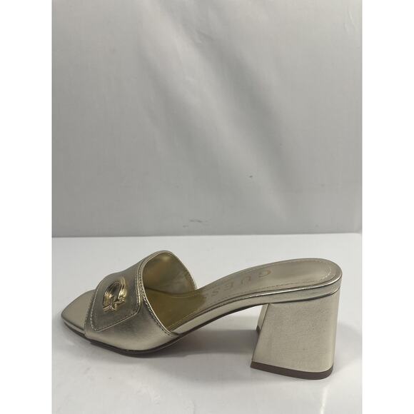 Guess Shoes - Guess Shoes Women's Size 7 Gold GwGALLAI2 Logo Block Heel Slide Sandals Box